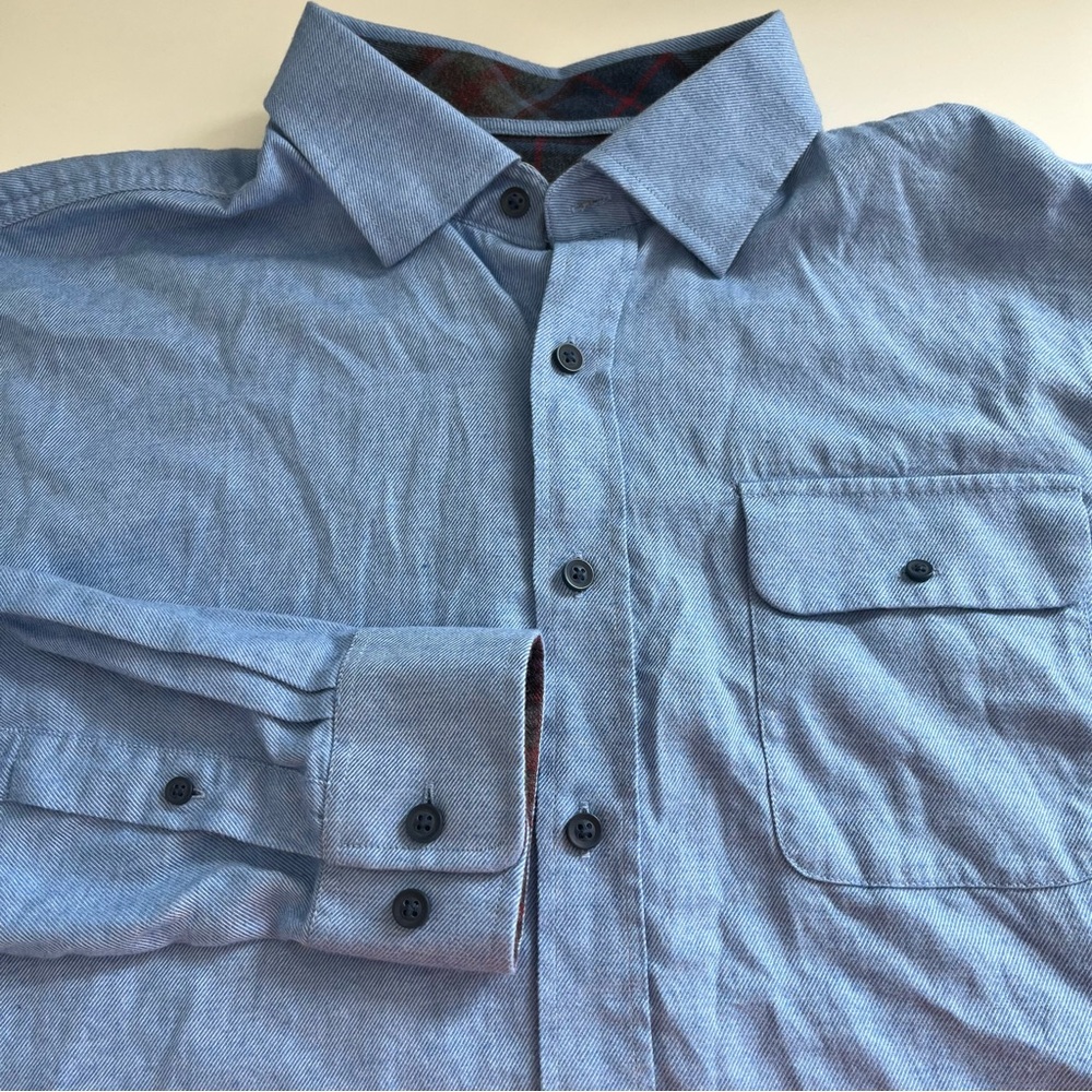 Johnnie-O Men’s Tony Surf Flannel Blue Long Sleeve Button Down Large